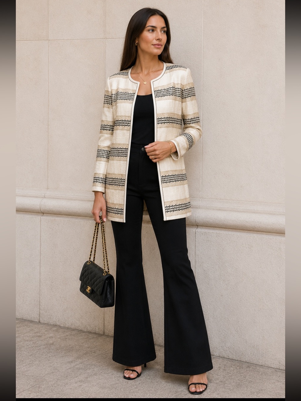 Lafayette 148 New York Cream, Gold and Black Striped Blazer